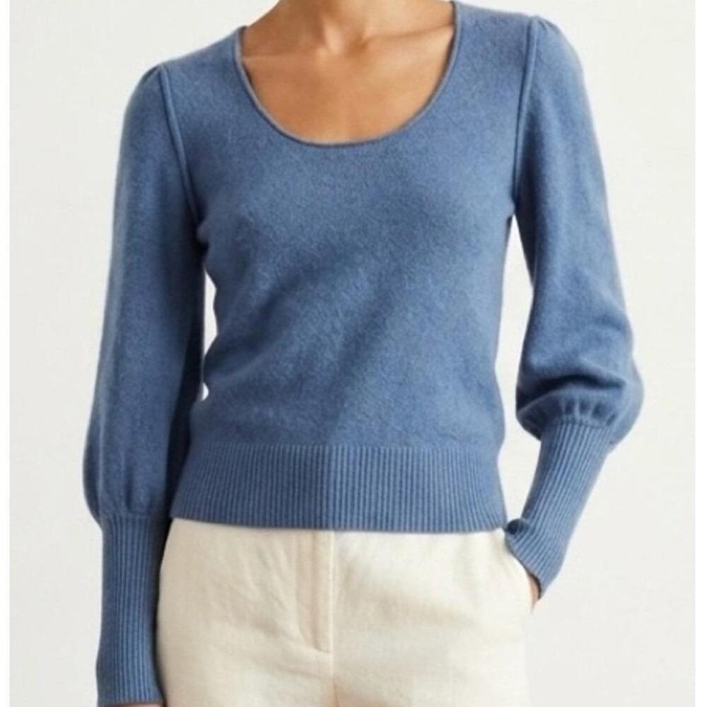 Maeve Anthropologie 100% Cashmere Puff Sleeve Scoop Neck Sweater